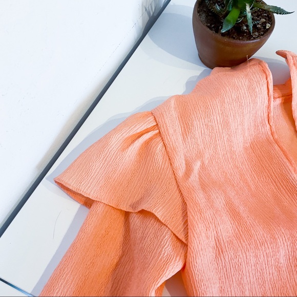 VINTAGE 60s Coral Ruffled Sleeve Blouse - Picture 7 of 11